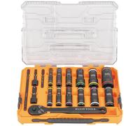 Klein Tools 65626 KNECT Deep Well Impact Socket Set, 3/8-Inch Drive Ratchet, 24 SAE and Metric Flip Socket Sizes, MODbox Case, 18-Piece