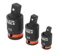 Klein Tools 65843SW Impact Wrench Swivel Socket Adapter Set, 3-Piece, 15-Degree Pivot, 1/4-Inch, 3/8-Inch,1/2-Inch Square Drive, Fixed-Position and Swivel, Impact Wrench to Socket Extensions