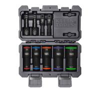 Klein Tools 66055 2-in-1 Flip Socket Set, Color-Coded, 12-Point, Includes 4 Adapters, 3/8-Inch and 1/2-Inch Drive