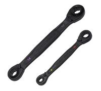 Klein Tools 68216M 4-in-1 Ratcheting Wrench Set, 2-Piece, Eight Metric Hex Sizes, 8mm x 10mm, 12mm x 13mm, 14mm x 15mm, and 17mm x 19mm Box Wrench Set, 90-Tooth Ratchet, Pass-Through Design