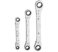 KLEIN TOOLS 68244 Fully Reversible Ratcheting Offset Box Wrench Set, 3-Piece, Yellow