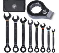 KLEIN TOOLS 69408MG Metric Ratcheting Combination Wrench Set, 8 to 19 mm, 90-Tooth Steel Alloy with Foam Pouch, 8-Piece