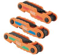 KLEIN TOOLS 70543 3-Piece Compact Folding Hex Key Set, Metric, SAE, Torx Sizes, 25 Keys, Industrial Strength Heat Treated Alloy Steel