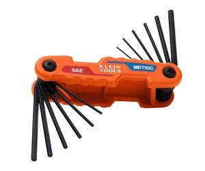 KLEIN TOOLS 70590 Compact Folding Hex Key, Metric and SAE Combo Set, 12 Keys, Industrial Strength Heat Treated Alloy Steel