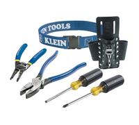 Klein Tools 80006 Trim-Out Tool Kit with Klein Tools Hand Tools and a 4-Pocket Leather Tool Pouch, 6-Piece