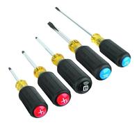 Klein Tools 80031C 5-Piece Color-Coded Screwdriver Set with Precision Tips and Cushion Grip Handles, Made in USA, 2 Slotted, 2 Phillips, 1 Square