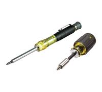 Klein Tools 80037 Screwdriver Tool Set, Multi-Bit Pocket Precision and Adjustable Length Stubby Screwdriver, 2-Piece, Black/Yellow
