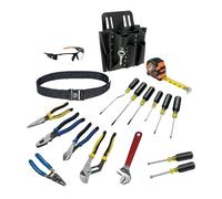 Klein Tools 80118 Electrician Tool Kit with Klein Tools Hand Tools and Eye Protection, Comes in 10-Pocket Leather Tool Pouch, 18-Piece