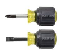 Klein Tools 85071 Stubby Slotted and Phillips Screwdriver Set with 5/16-Inch Cabinet-Tips and #2 Phillips-Tip, Made in USA, 2-Piece