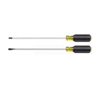 Klein Tools 85072 Long Blade Slotted and Phillips Screwdriver Set with Heat Treated Shafts and Cushioned Grips, Made in USA, 2-Piece
