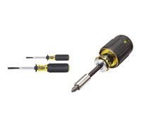 Klein Tools 85153K Slotted Screw-Holding Screwdriver Set, 3/16-Inch, 1/4-Inch Split-Blade Flat Head Driver & 32308 Multi-bit Stubby Screwdriver, Impact Rated 8-in-1 Adjustable Magnetic Tool