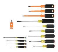 Klein Tools 85814 Screwdriver Set, Precision, Insulated, Color-Coded Handles, Phillips, Slotted, Cabinet, Keystone, Demolition, Square Tips, 14-Piece