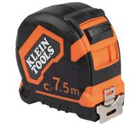 Klein Tools 9375 Tape Measure, Heavy-Duty Measuring Tape with 7.5 m Metric Double-Hook Double-Sided Nylon Reinforced Blade, Metal Belt Clip