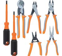Klein Tools 9421R 1000V Insulated Plier Tool Set with 3 Pairs of Pliers, Cable Cutter, Wire Stripper, and 2 Screwdrivers, 7-Piece
