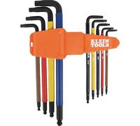 KLEIN TOOLS BLS9 9-Piece Extra-Long Hex Key Set, SAE Color-Coded L Style Ball-End Keys with Caddy, Heat-Treated, Sizes 7/64-Inch to 3/8-Inch