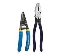 Klein Tools D2139NE11055 Pliers Set with Lineman's Side Cutting Pliers and Copper Wire Stripper/Cutter, High-Leverage, 2-Piece