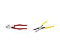 Klein Tools D248-8 Pliers, Diagonal Cutting Multi-Purpose Pliers with Angled Head, High-Leverage Design & D203-8 Needle Nose Pliers, Long Nose Side Cutters, Alligator Pliers with Extended Handle