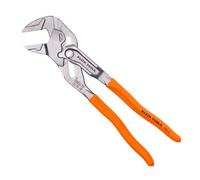 Klein Tools D53210 10-Inch Plier Wrench with Knurled Jaws, High-Leverage Plier Wrench, Push Button Adjustment, Laser Size Markings, Slim Head Design, High-Visibility Handles