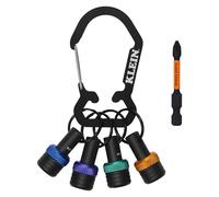 Klein Tools K33850 5-Piece Bit Holder Keychain Set, Organizes and Stores 1/4-Inch Hex Driver Bits, Carabiner Attachment, Colored Bands for Easy Identification