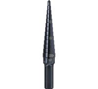 Klein Tools KTSB01 Step Drill Bit Double-Fluted #1, 1/8 to 1/2-Inch with Easy-to-Read Markings and Targets, 3/8-Inch Hex Shank