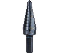 Klein Tools KTSB03 Step Drill Bit Double Fluted 3, 1/4 to 3/4-Inch with Easy-to-Read Markings and Targets, 3/8-Inch Hex Shank , Black