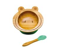 Kleiner Fuchs Baby Bowl Made of Natural Bamboo with Non-Slip Suction Cup, Baby Suction Bowl Including Matching Baby Spoon, in Gift Set Box (Frog)