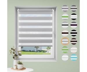 Klemmfix Double Roller Blind, No Drilling, W40 x H130 cm - Fabric Width 36 cm, Grey, Roller Blinds for Windows, No Drilling Window Blind Interior, Clamping Roller Blind, Spring Roller Blinds, Sun