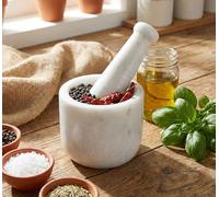 KLEO 4" Diameter Natural Stone Mortar and Pestle Set as Spice Grinder, Medicine Masher - Okhli And Musal (White Deep)