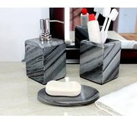 KLEO Bathroom Accessory Set (3pcs, Natural Stone, Grey) - Soap Dispenser, Toothbrush & Paste Holder, Soap Dish