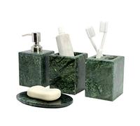 KLEO - Bathroom Accessory Set made from Natural Stone - Bath Accessories set of 4 includes Soap Dispenser, Toothbrush Holder, Tumbler and Soap Dish (Green)