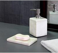 KLEO Bathroom Accessory Set made from White Stoneware - Set of 2 including Soap Dispenser and Soap Dish