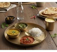KLEO Kansa Dinner Set-Bronze Thali Set of 6 | 1 Plate, 2 Bowls, 1 Glass, 1 Spoon & 1 Sweet Dish Plate | Bronze Utensils Set for Authentic Indian Dining Colletion, Metal Dinnerware