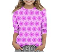 Kleoque 3/4 Sleeve Kids Shirts Crew Neck Autumn Boys Girls Tops Shirts Lightweight Three 3/4 Sleeve Blouses Daily School Versatile Basic Tee Trendy Clothes #05Hot Pink 4-5 Years