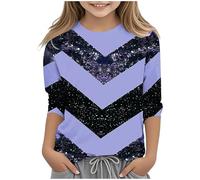 Kleoque 3/4 Sleeve Kids Shirts Crew Neck Autumn Boys Girls Tops Shirts Lightweight Three 3/4 Sleeve Blouses Daily School Versatile Basic Tee Trendy Clothes #03Purple 7-8 Years