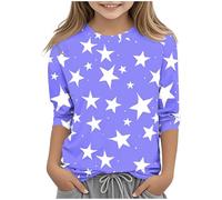 Kleoque 3/4 Sleeve Kids Shirts Crew Neck Autumn Boys Girls Tops Shirts Lightweight Three 3/4 Sleeve Blouses Daily School Versatile Basic Tee Trendy Clothes #04Purple 5-6 Years