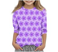 Kleoque 3/4 Sleeve Kids Shirts Crew Neck Autumn Boys Girls Tops Shirts Lightweight Three 3/4 Sleeve Blouses Daily School Versatile Basic Tee Trendy Clothes #05Purple 11-12 Years