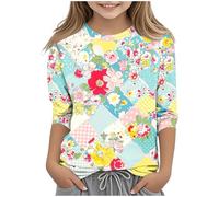 Kleoque 3/4 Sleeve Kids Shirts Crew Neck Autumn Boys Girls Tops Shirts Lightweight Three 3/4 Sleeve Blouses Daily School Versatile Basic Tee Trendy Clothes #07Light Blue 5-6 Years