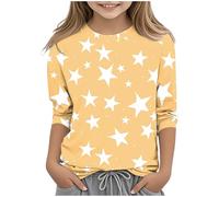 Kleoque 3/4 Sleeve Kids Shirts Crew Neck Autumn Boys Girls Tops Shirts Lightweight Three 3/4 Sleeve Blouses Daily School Versatile Basic Tee Trendy Clothes #04Yellow 3-4 Years