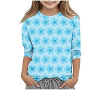 Kleoque 3/4 Sleeve Kids Shirts Crew Neck Autumn Boys Girls Tops Shirts Lightweight Three 3/4 Sleeve Blouses Daily School Versatile Basic Tee Trendy Clothes #05Light Blue 7-8 Years