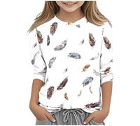 Kleoque 3/4 Sleeve Kids Shirts Crew Neck Autumn Boys Girls Tops Shirts Lightweight Three 3/4 Sleeve Blouses Daily School Versatile Basic Tee Trendy Clothes #09White 4-5 Years