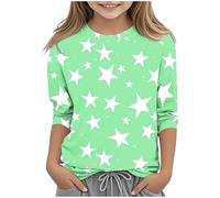 Kleoque 3/4 Sleeve Kids Shirts Crew Neck Autumn Boys Girls Tops Shirts Lightweight Three 3/4 Sleeve Blouses Daily School Versatile Basic Tee Trendy Clothes #04Green 5-6 Years