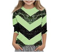 Kleoque 3/4 Sleeve Kids Shirts Crew Neck Autumn Boys Girls Tops Shirts Lightweight Three 3/4 Sleeve Blouses Daily School Versatile Basic Tee Trendy Clothes #03Green 4-5 Years