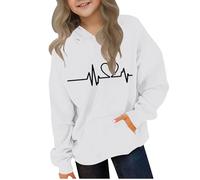 Kleoque Cute Hoodies For Teen Girls Trendy Preppy Hooded Sweatshirt Tops Kids Boys Oversized Long Sleeve Shirts Clothes Stylish Funny Graphic Print Workout Everydaywear #03White 9-10 Years