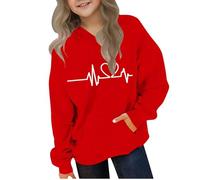 Kleoque Cute Hoodies For Teen Girls Trendy Preppy Hooded Sweatshirt Tops Kids Boys Oversized Long Sleeve Shirts Clothes Stylish Funny Graphic Print Workout Everydaywear #03Red 5-6 Years