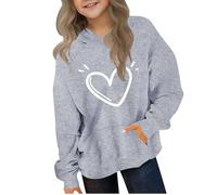 Kleoque Cute Hoodies For Teen Girls Trendy Preppy Hooded Sweatshirt Tops Kids Boys Oversized Long Sleeve Shirts Clothes Stylish Funny Graphic Print Workout Everydaywear #04Gray 9-10 Years