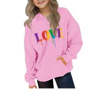 Kleoque Cute Hoodies For Teen Girls Trendy Preppy Hooded Sweatshirt Tops Kids Boys Oversized Long Sleeve Shirts Clothes Stylish Funny Graphic Print Workout Everydaywear #01Pink 7-8 Years