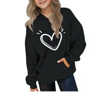 Kleoque Cute Hoodies For Teen Girls Trendy Preppy Hooded Sweatshirt Tops Kids Boys Oversized Long Sleeve Shirts Clothes Stylish Funny Graphic Print Workout Everydaywear #04Black 5-6 Years