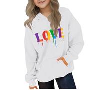 Kleoque Cute Hoodies For Teen Girls Trendy Preppy Hooded Sweatshirt Tops Kids Boys Oversized Long Sleeve Shirts Clothes Stylish Funny Graphic Print Workout Everydaywear #01White 5-6 Years