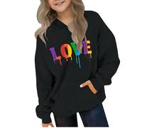 Kleoque Cute Hoodies For Teen Girls Trendy Preppy Hooded Sweatshirt Tops Kids Boys Oversized Long Sleeve Shirts Clothes Stylish Funny Graphic Print Workout Everydaywear #01Black 13-14 Years
