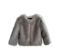 Kleoque Faux Fur Jackets For Girls Kids Winter Coats Long Sleeve Solid Color Trendy Thicken Thermal Coats Puffer Fuzzy Open Front Fashion Streetwear Outwear Gray 2-3 Years